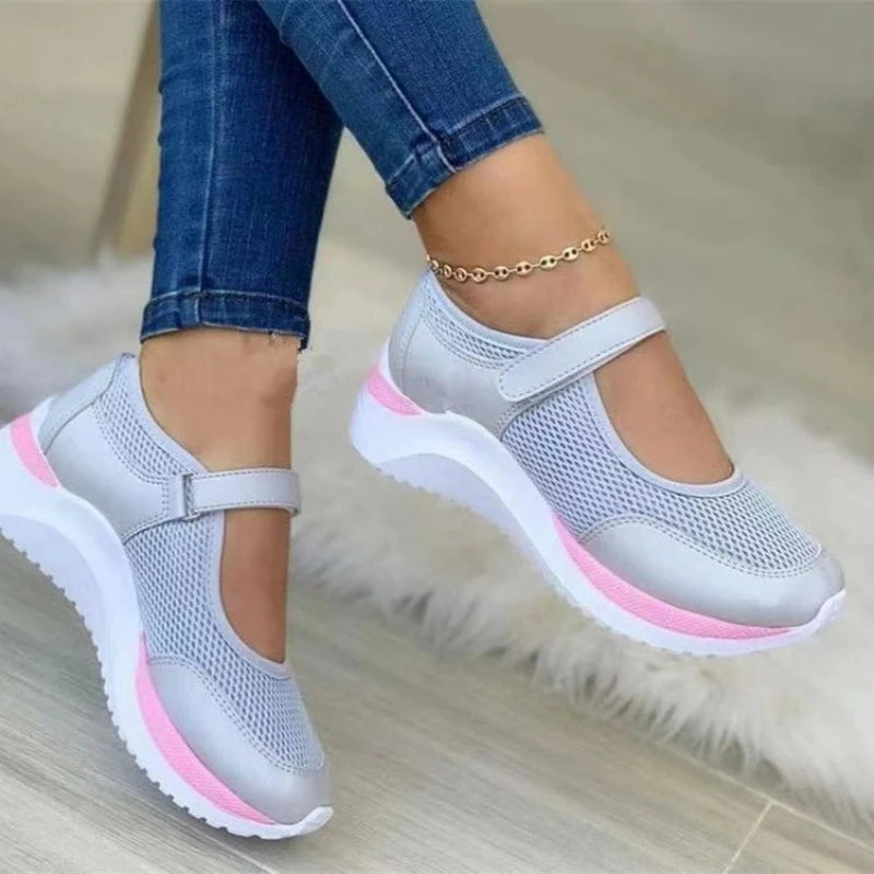 Women Shoes Thick Sole Single Shoes Round Toe Knitted Female Sneakers Walking Grid Casual Shoe Plus Size Women Vulcanized Shoes