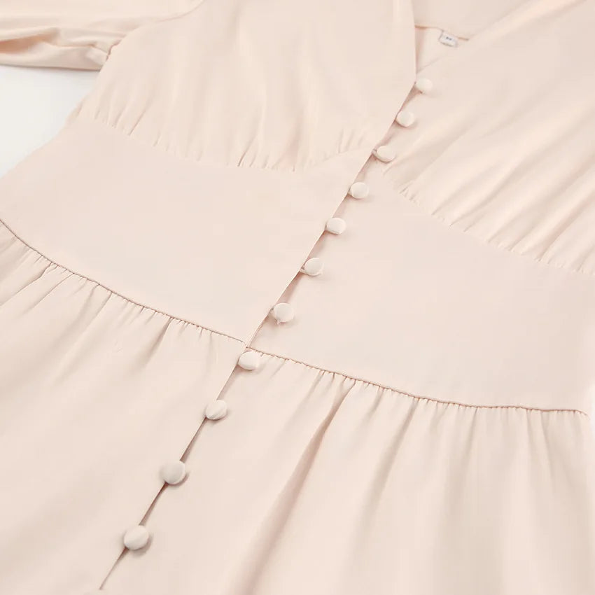 Autumn and Winter Women's Long Dress V-neck Satin Waist Retro Dresses for Women