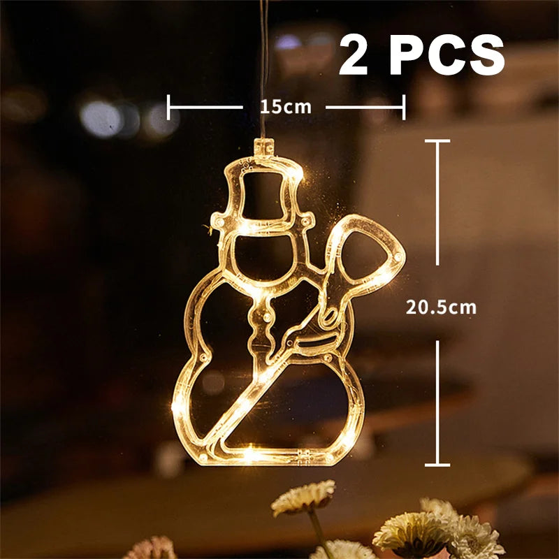 Christmas LED Light Snowflake Santa Hanging Sucker Lamp Window Ornaments Decoration for Home Xmas Navidad 2023 New Year Decor