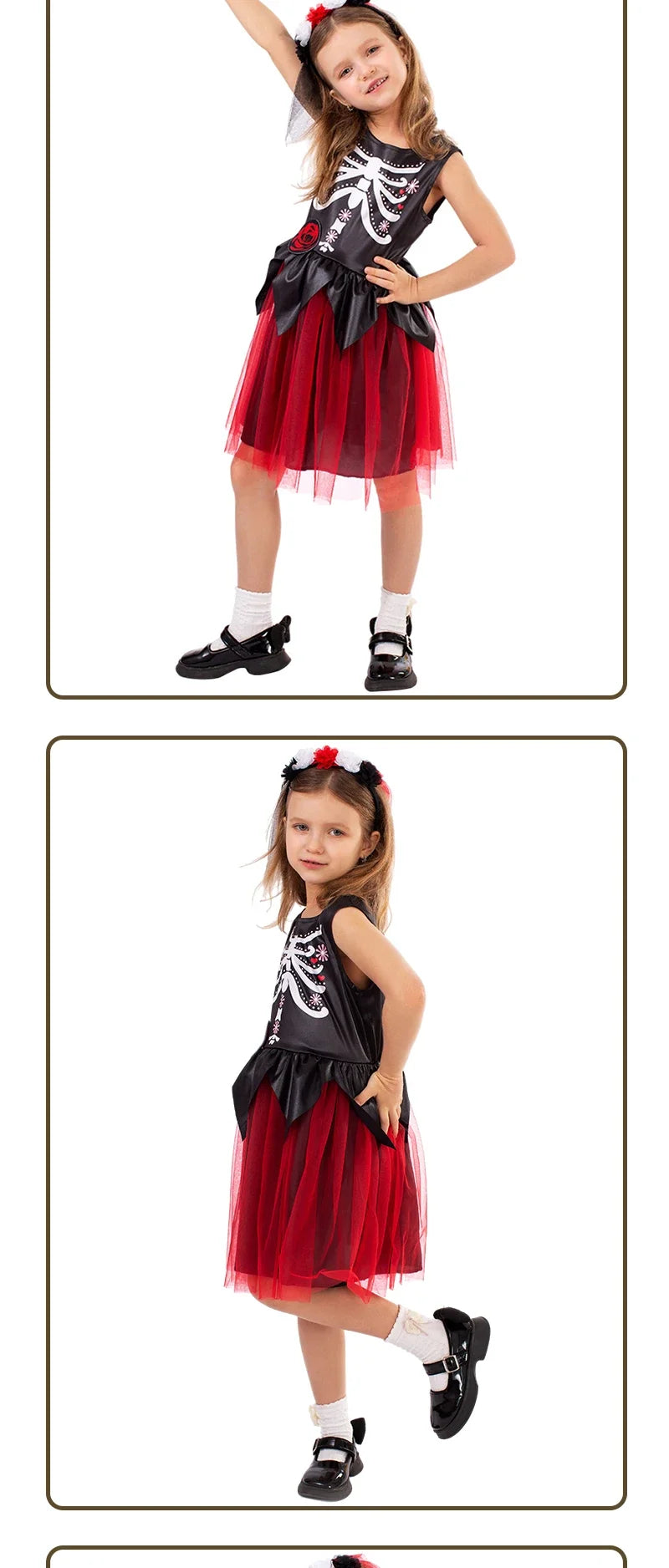 Halloween cosplay girls sleepveless vintage party dress scary skull witch day of the Dead costume #1 # W