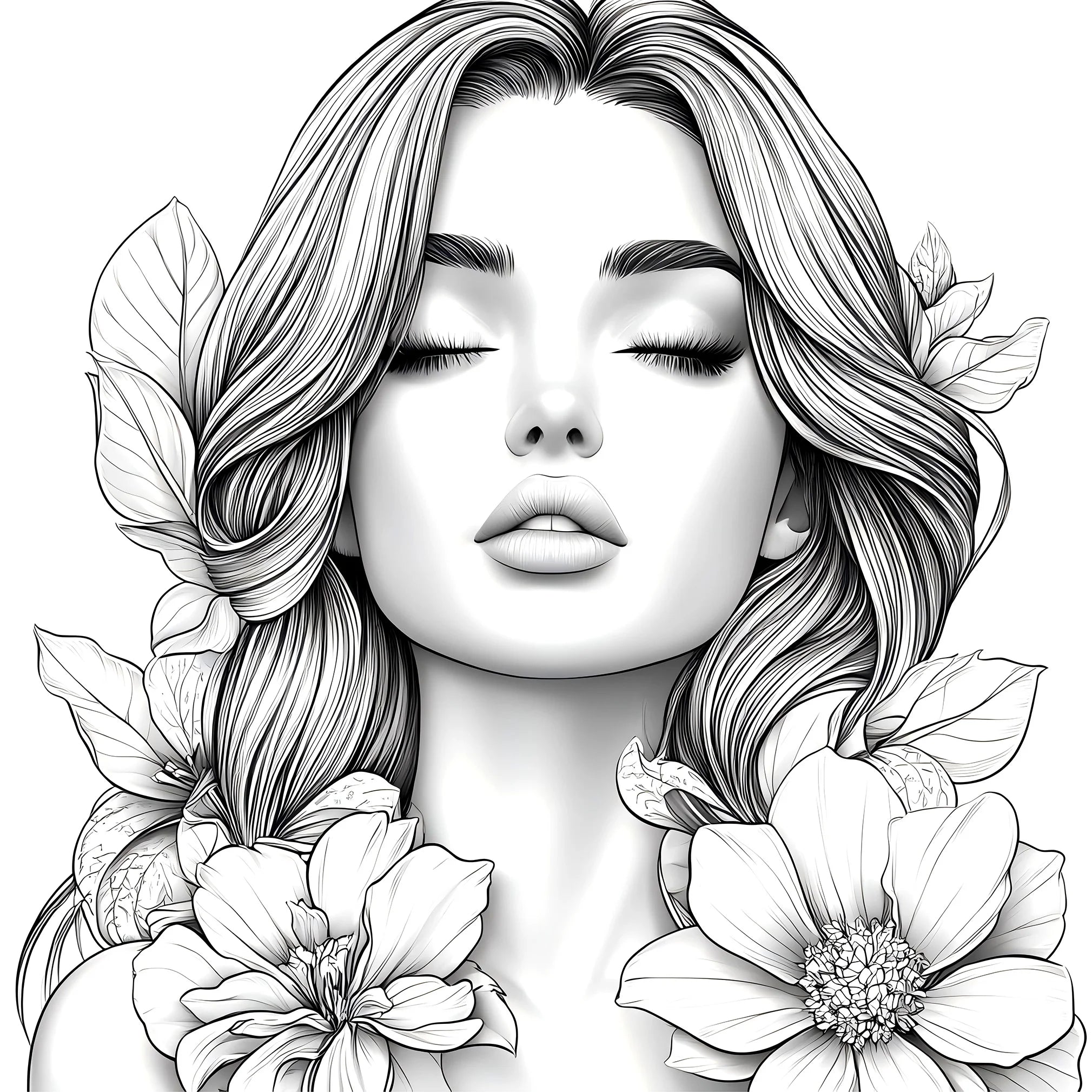 Adult Picture Book: Beautiful Women in Bloom for Makeup Practice with Detailed Portraits and Coloring Pencil Techniques