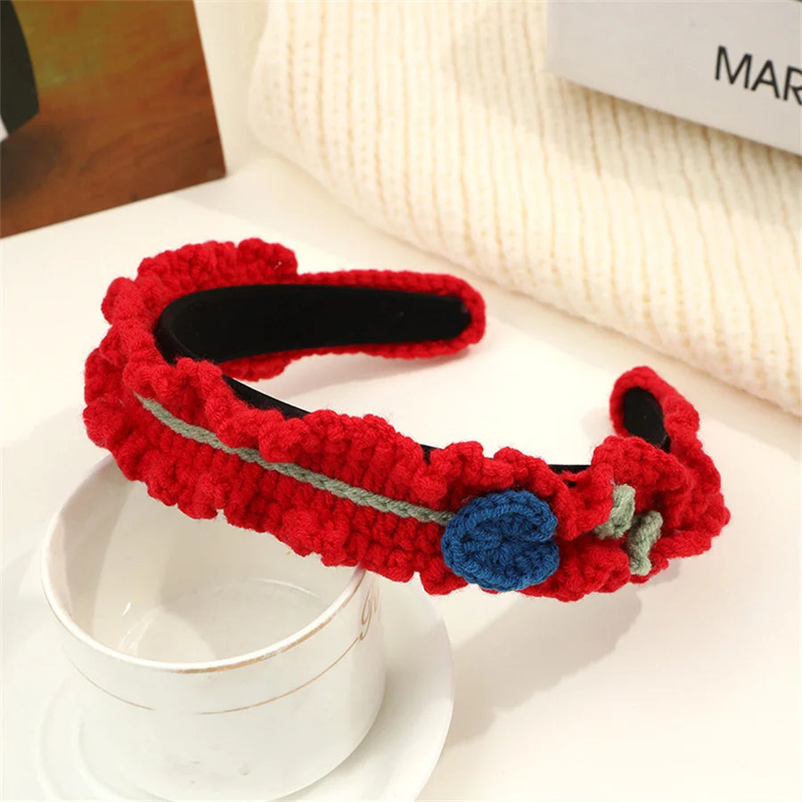 Fashion children's hair accessories winter hand-knitted wool headband lady cute girl heart flower wide headband hair accessories