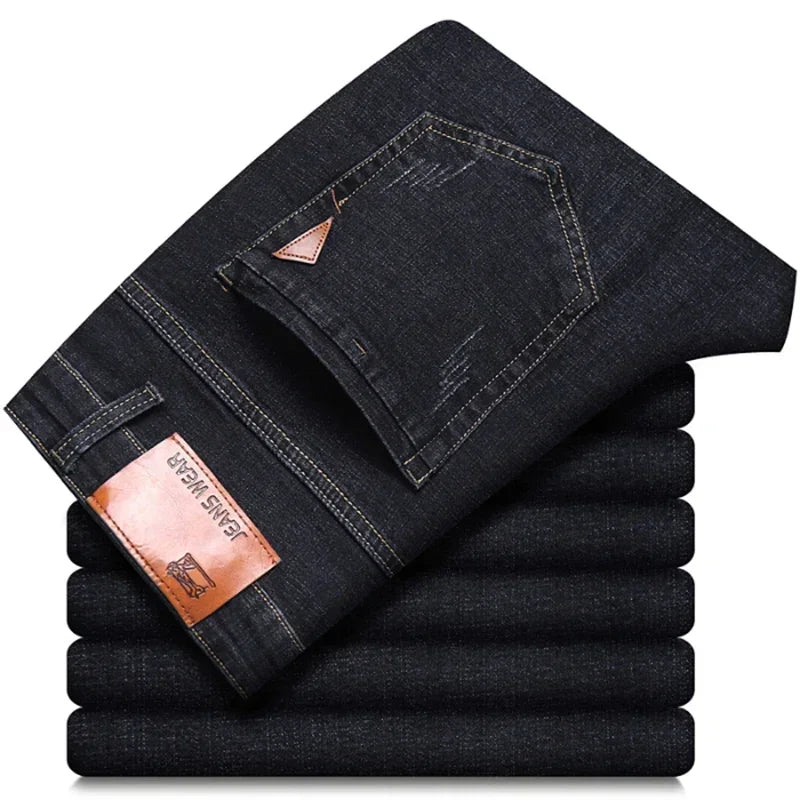 Men Fashion Straight Jeans Men 2025 New Stretch Slim Fit Pants Comfortable Soft Business Denim Trousers Male Brand Clothing