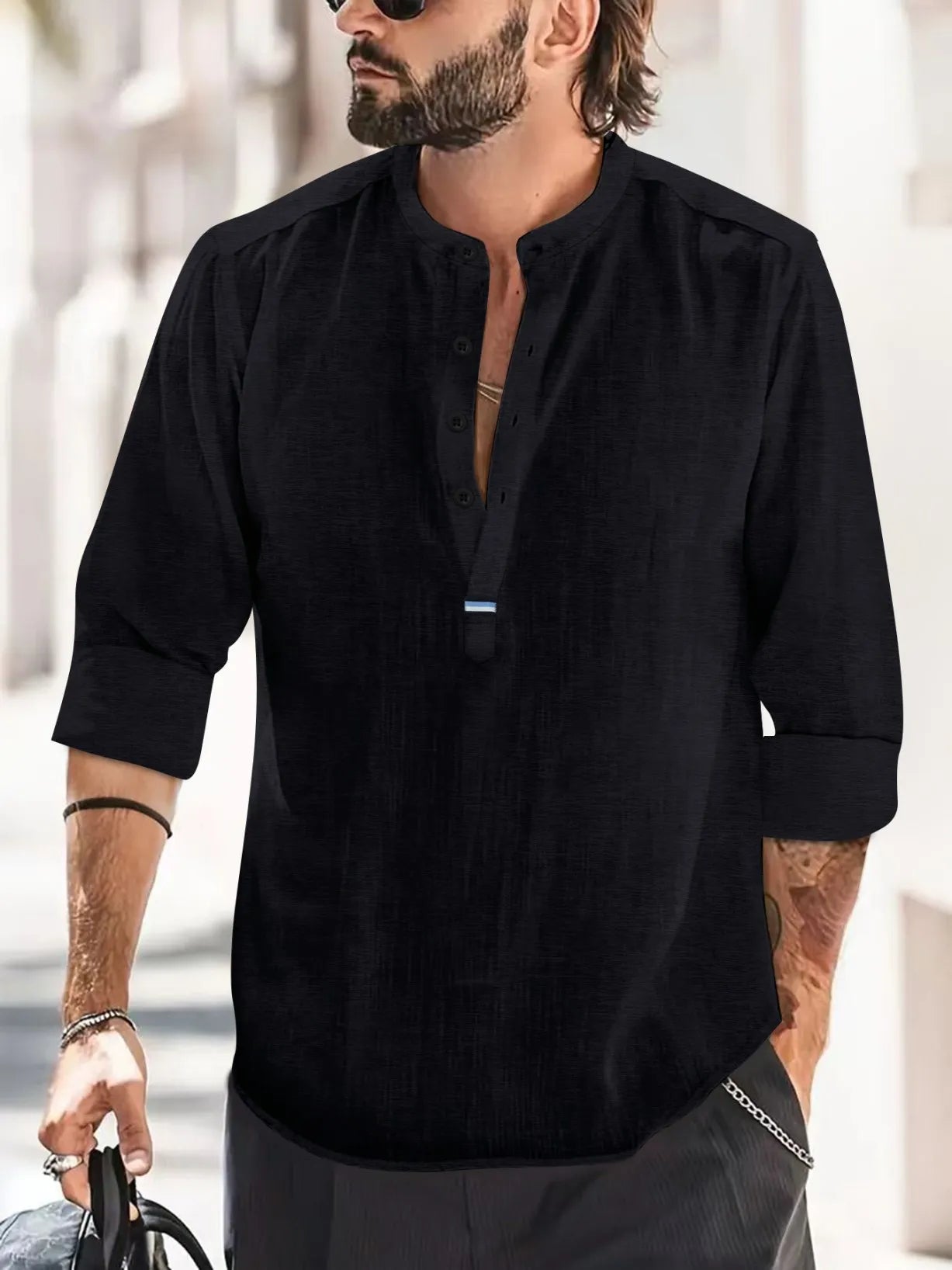 New Cotton Linen Shirts for Men Casual Shirts Solid color Lightweight Long Sleeve Henley Beach Shirts Hawaiian Men T-Shirts Tops