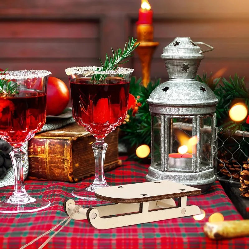 Christmas Sleigh Ornament Wooden Decor Wood Crafts Home Decorations Mini Sled Miniature Sleigh Xmas Decor Christmas Crafts