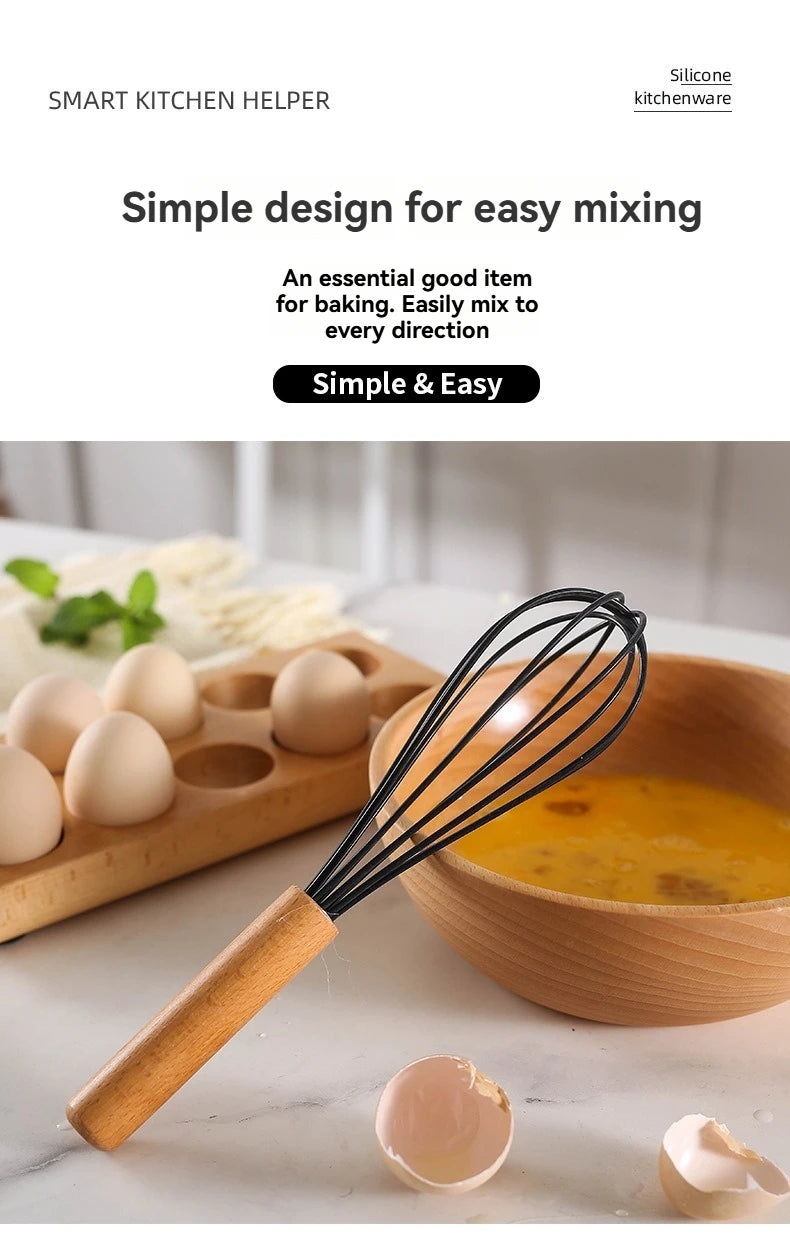 Kitchen utensil set with wooden handles, non-stick pans, food-grade cooking silicone storage set, baking and frying kitchen set