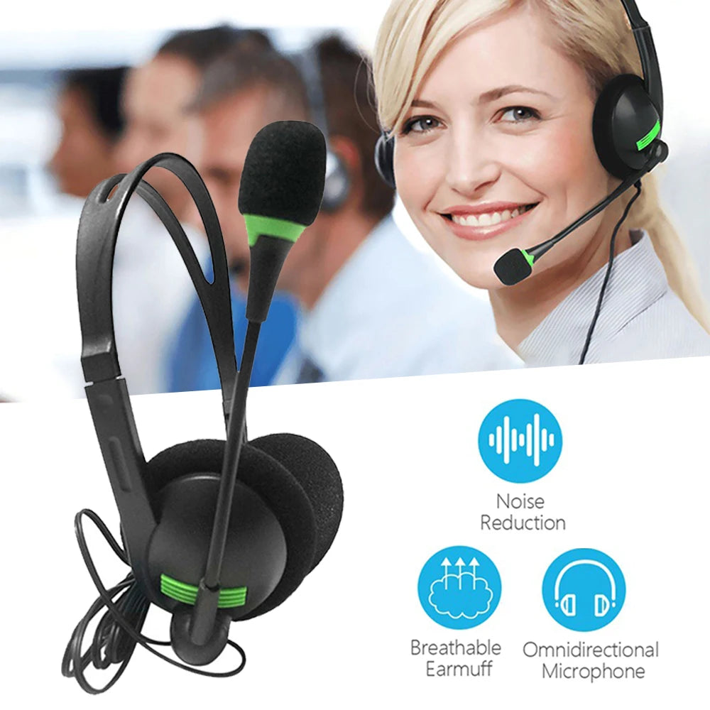 3.5mm Wired Headphones With Microphone Noise Cancelling Headset Business Call Center HiFi Earphone Helmet For Laptop PC Computer