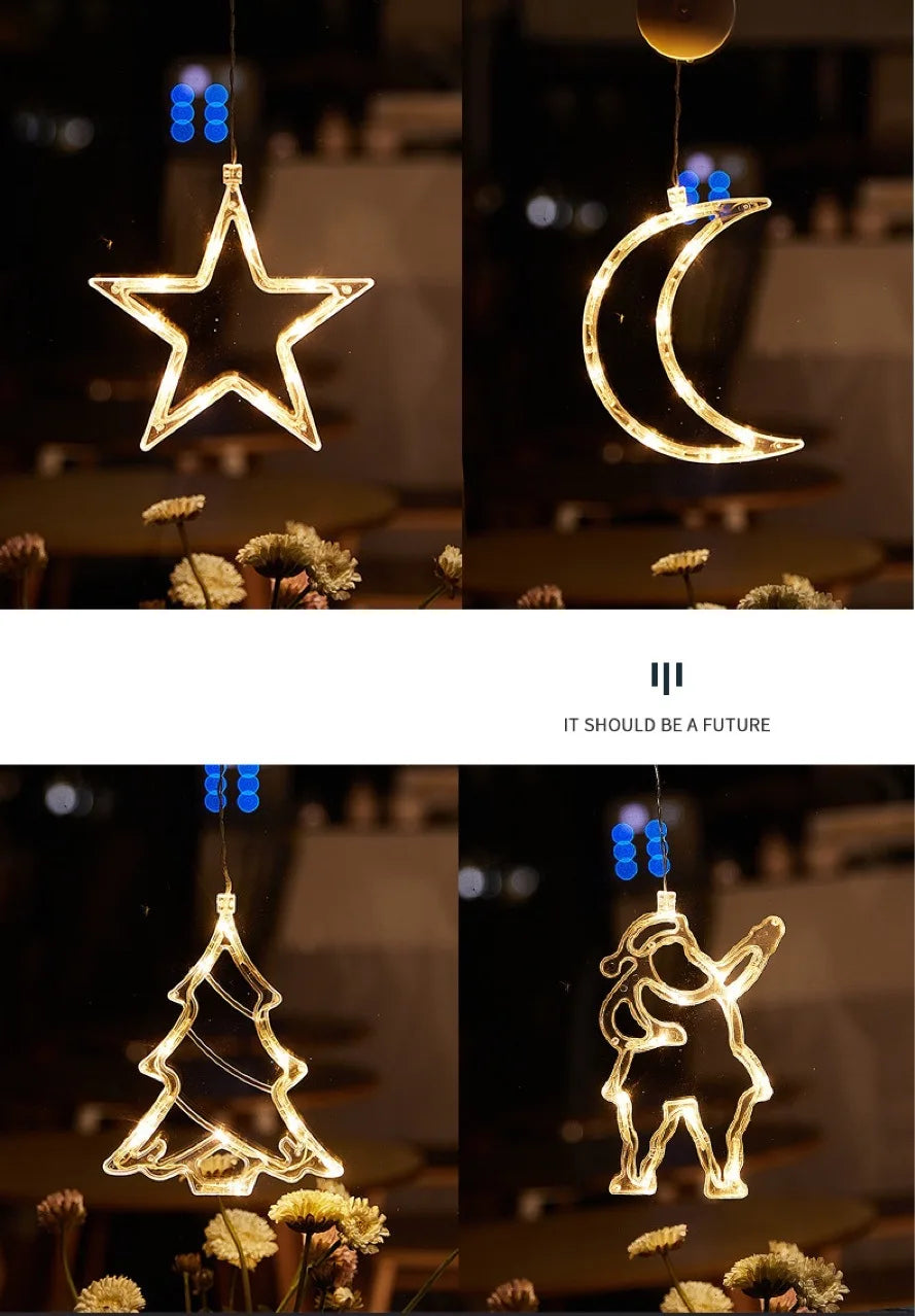 Christmas LED Light Snowflake Santa Hanging Sucker Lamp Window Ornaments Decoration for Home Xmas Navidad 2023 New Year Decor