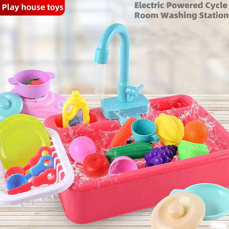 Kid Toddler Children's Kitchen Dishwashing Toy Circulating Water Electric Pretend Play Housework Dishwasher Sink Educational Toy