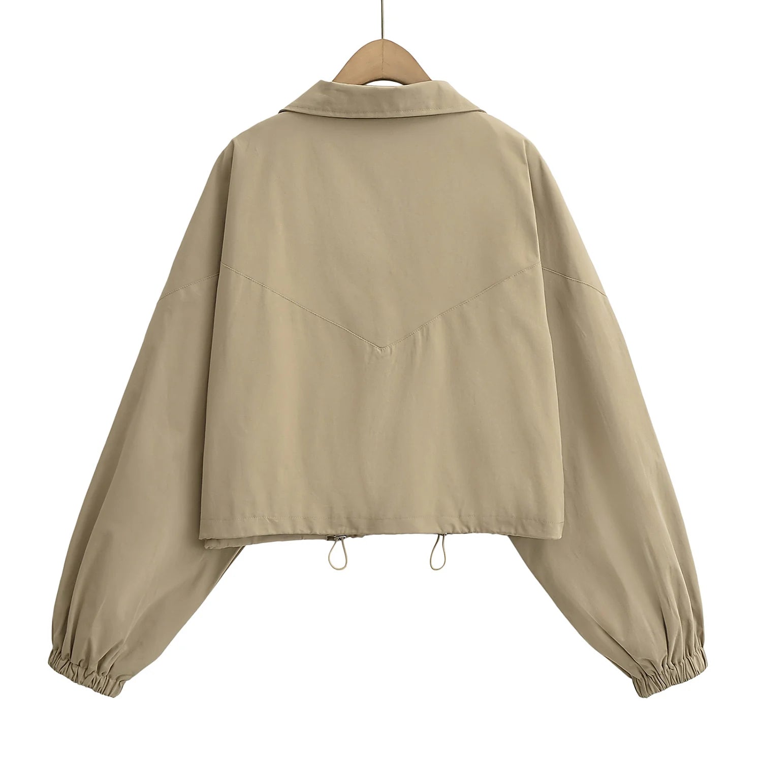 Women's Cropped Utility Jacket - Drop Shoulder Drawstring Hem Ribbed Cuffs Lightweight Cotton