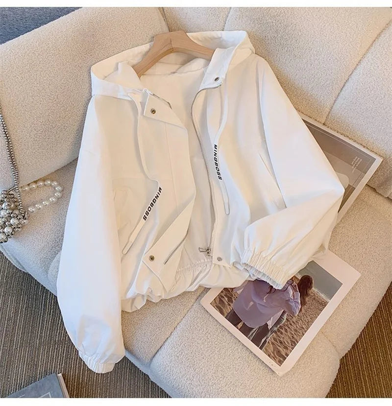 Women's Jacket Fashion Hooded Windbreaker New Spring Autumn Female Casual Short Coat Outwear Pink Green White Female Outerwear