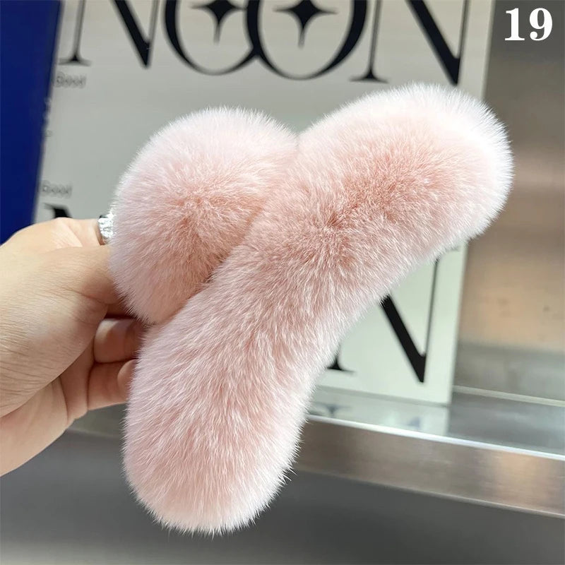 Winter Faux Fur Hair Claw Rabbit Hair Hairpins Plush Hair Clip Barrette Crab Headwear For Women Girls Hair Accessories