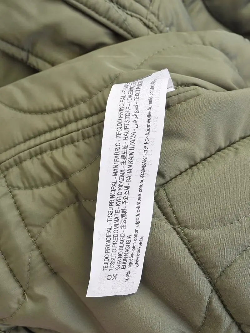 Quilted coat for women ETJ 2024traf QUILTED JACKET WITH TIES new beige drawstring high neck pocket clip cotton jacket for women