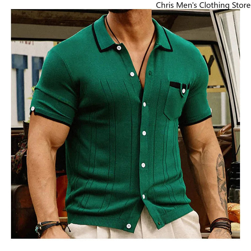 High-quality Knitted Shirts for Men, Business Casual Tops,Skin-friendly Soft  Breathable Shirts, Light Luxury Commuting Clothing