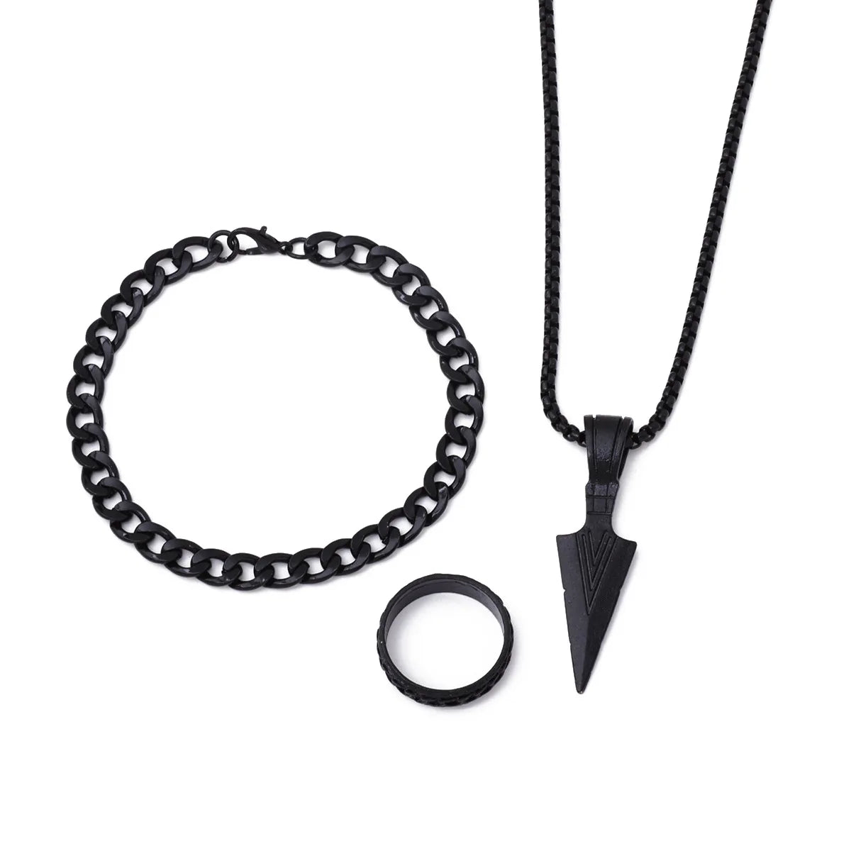 Metal Arrow Pendant Necklace Bracelet Ring for Men Jewelry Set Male Punk Hip Hop Outdoor Travel Parties Daily Wear Accessories