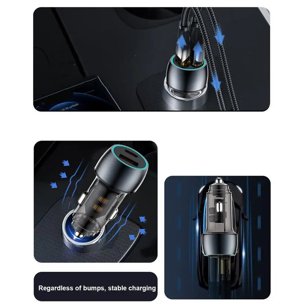 Metal 48w Car Charger Fast 48w Charger Adapter Double Type-C And USB-A Port 48w Cell Phone Car Charger For Cars Trucks Suvs Auto