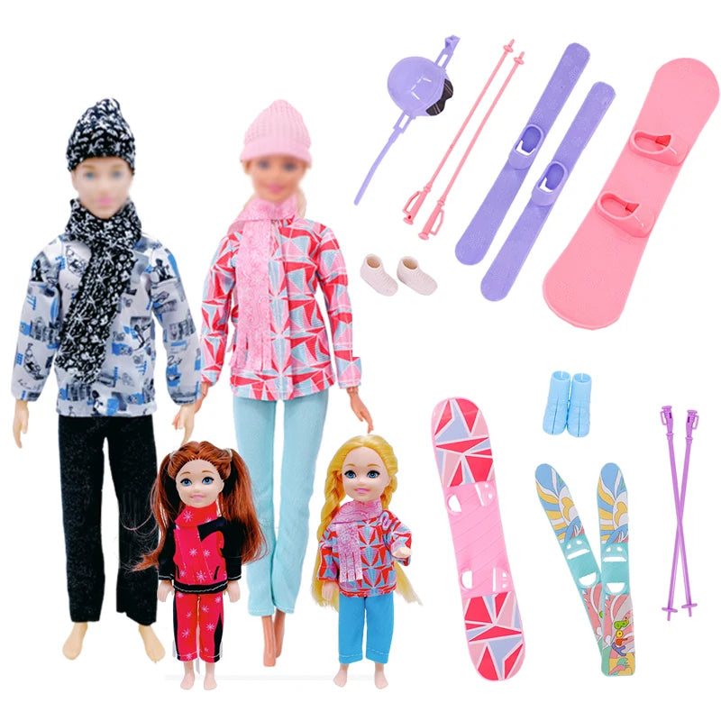 Skiing Accessories for Girl and Ken Doll Family Doll Clothing Casual Winter with Scarf Wool Hat Accessories for 11.5 Inches
