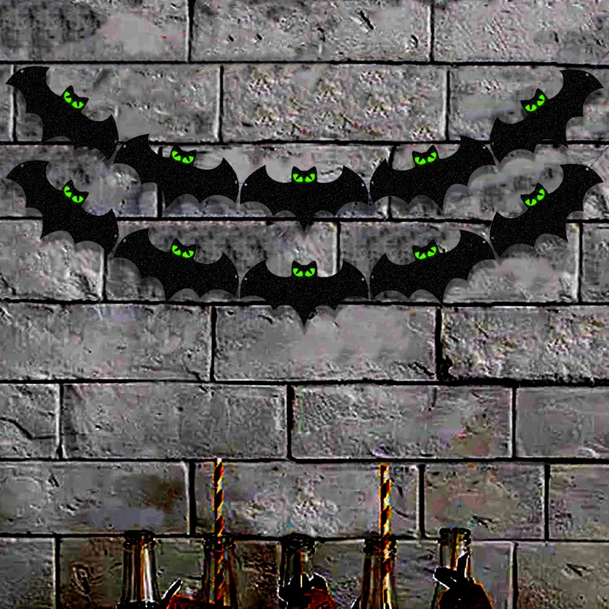 Halloween Fluorescence Bat Banners Ghost Bat Hanging Streamers Decorations Halloween Party Decorations Backdrop Decorations