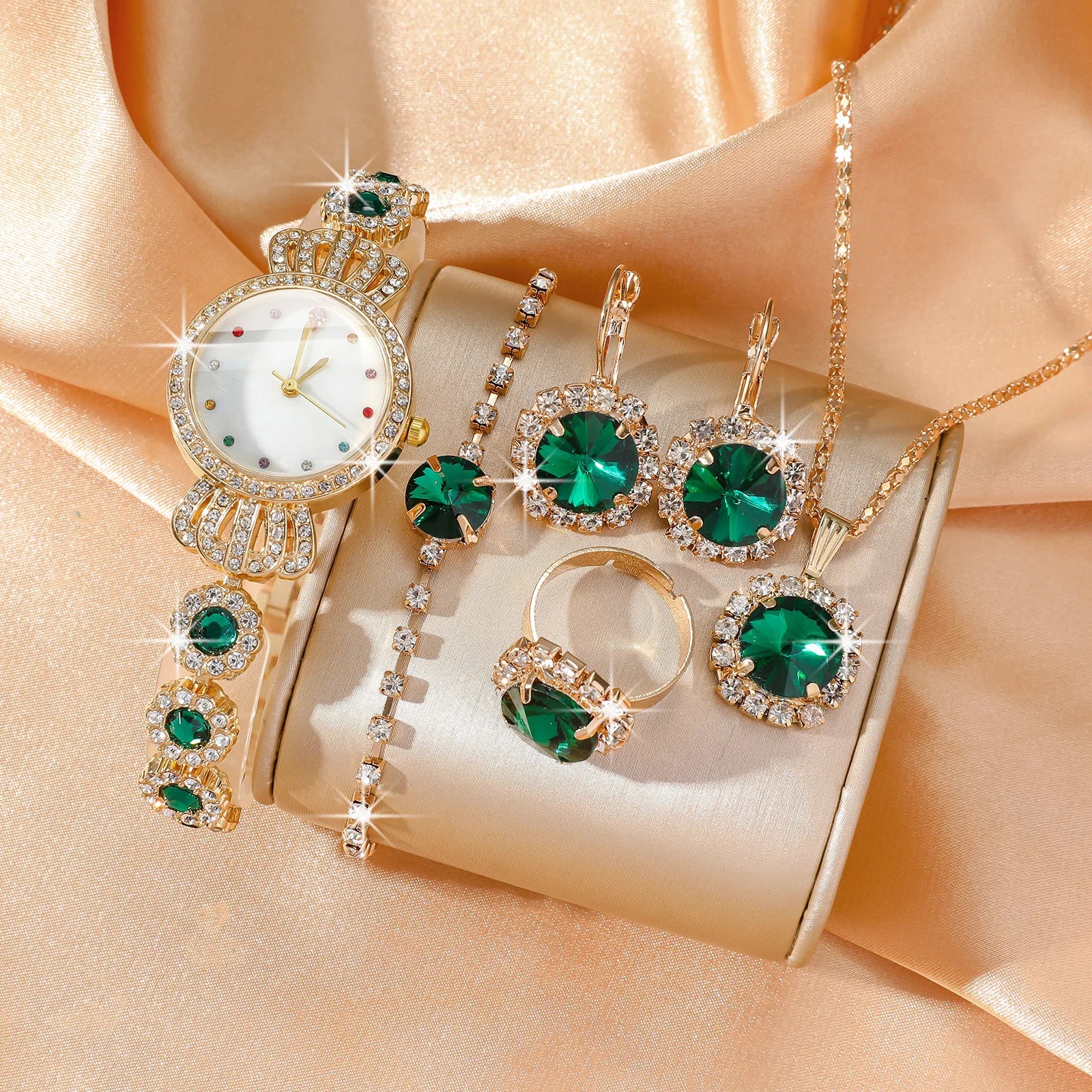 No gift box, small and fashionable design, versatile temperament, diamond jewelry set for women, 5 pieces.