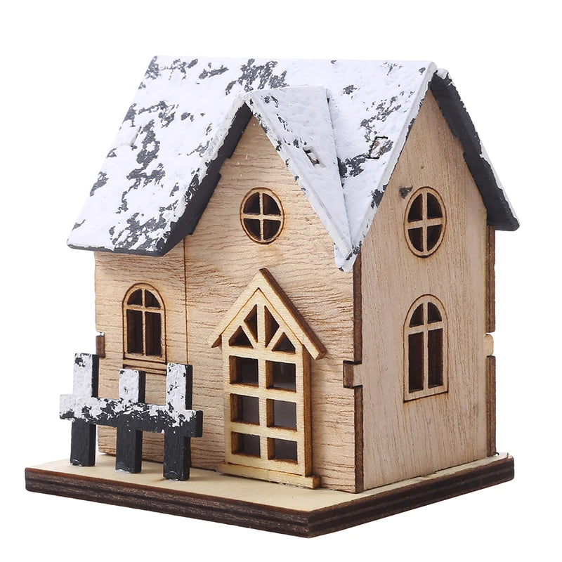 Christmas Home Decoration LED Luminous Wooden House Small House Xmas Tree Desktop Decoration Happy New Year Give Gifts Friends
