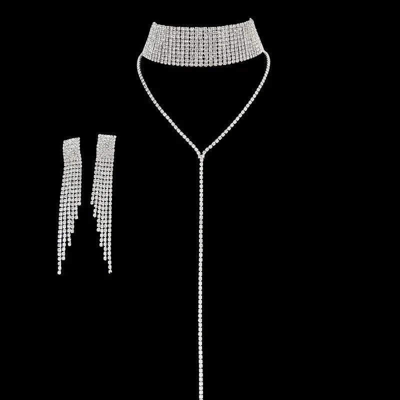 Necklace, earring, bracelet, three piece set for women, fashionable and sexy necklace, tassel earrings, sparkling accessories