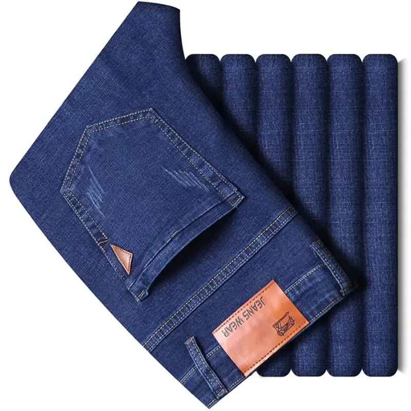 Men Fashion Straight Jeans Men 2025 New Stretch Slim Fit Pants Comfortable Soft Business Denim Trousers Male Brand Clothing
