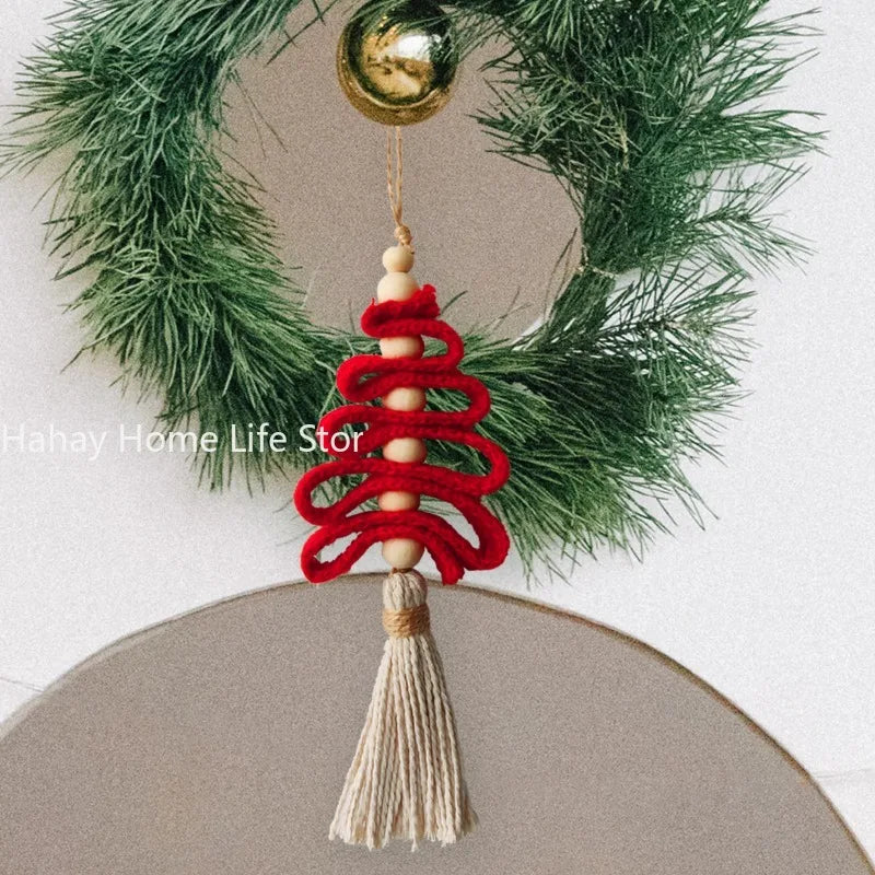 Christmas Decor Pendant Handmade Wall Art Macrame Xmas Holiday Wall Decor Cotton Hanging Ornament Macrame Chrismas Tree Gif