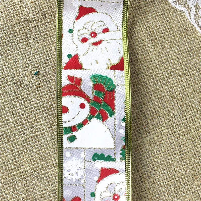 Christmas Ribbon 2M/Pack - Santa Snowman Design - Decor for Tree Wreath - Festive Ornament Accessory Christmas Supplies