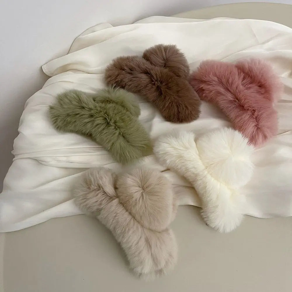 Autumn Winter Headwear Pure Color Rabbit Fur Female Hair Accessories Korean Style Hair Clip Leopard Grasp Clip Plush Hair Claw