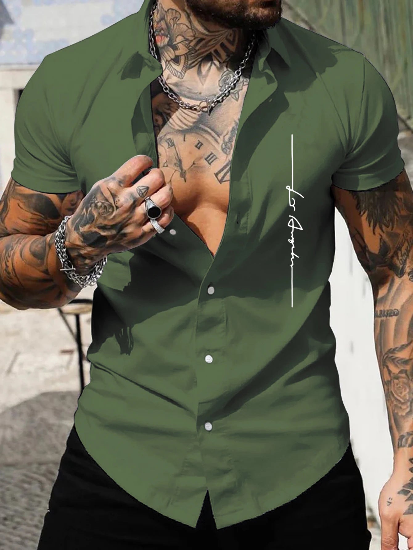Men's short-sleeved shirt Muscle men's fitness shirt summer men's sports elastic breathable Slim show muscle short-sleeved shirt