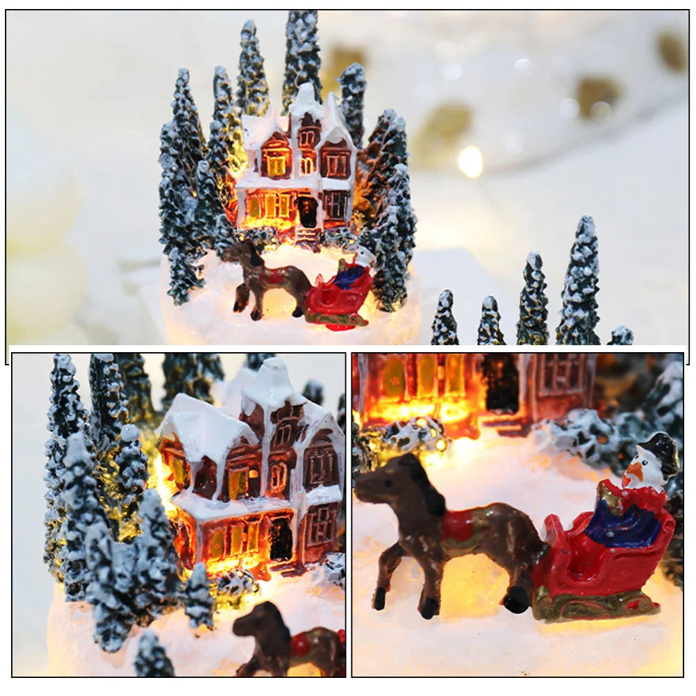 Dinning Table Decor Lighted House Christmas Party Centerpiece Miniature Village Figurine Xmas Decorative