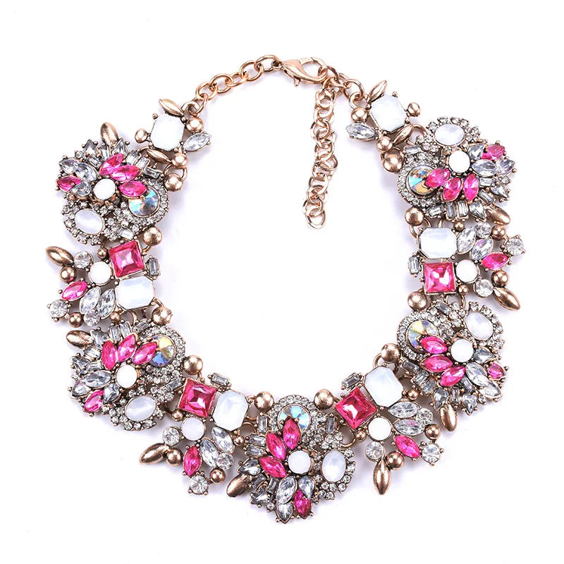 Handmade Artificial Jewellery Shops Exaggerated Big Gem Crystal Rhinestone Choker Kundan Chunky Statement Necklace for Women