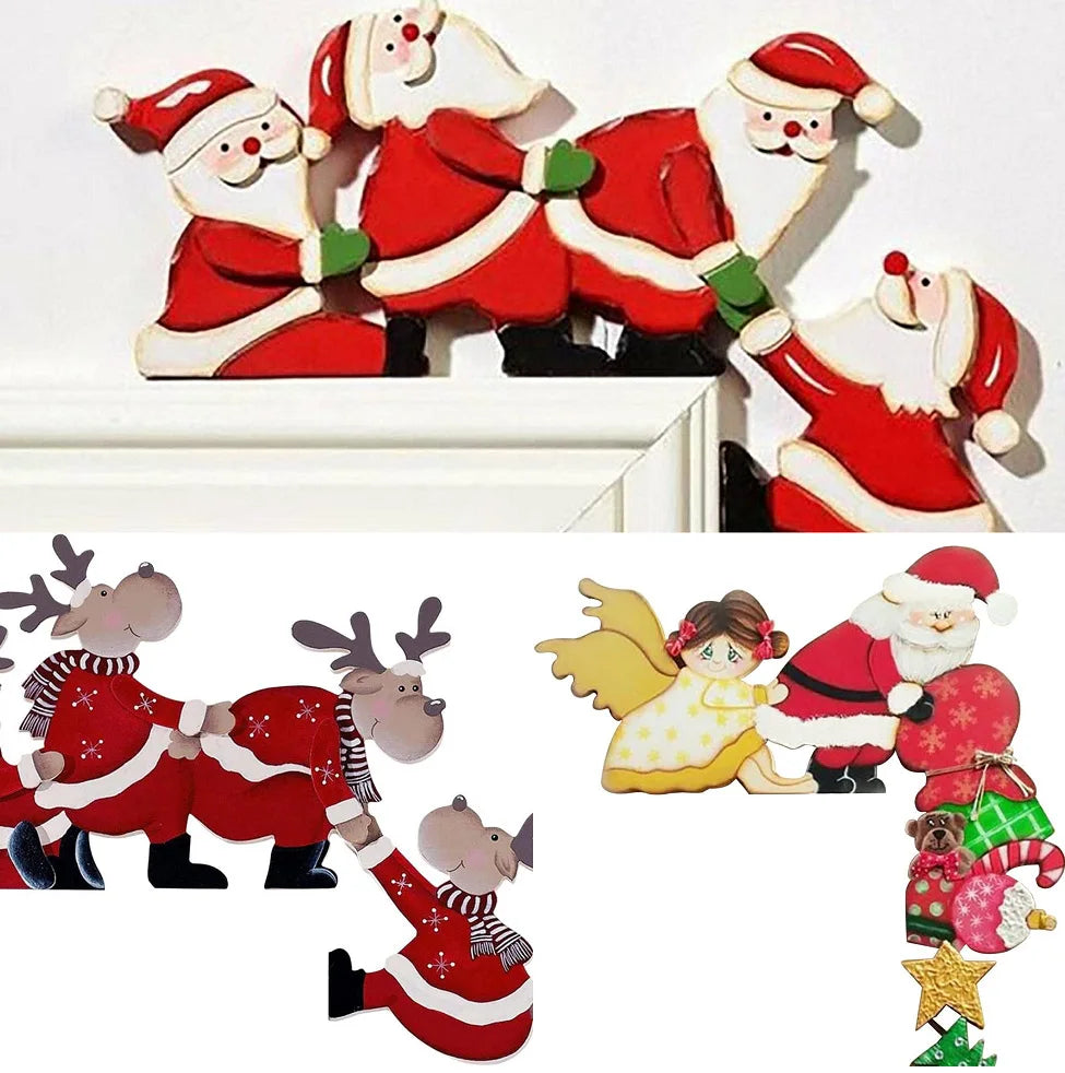 Christmas 2026 Door Frame Decor Wooden Cartoon Santa Elk Angel Door Corner Ornament Merry Christmas Decor Home Happy New Year