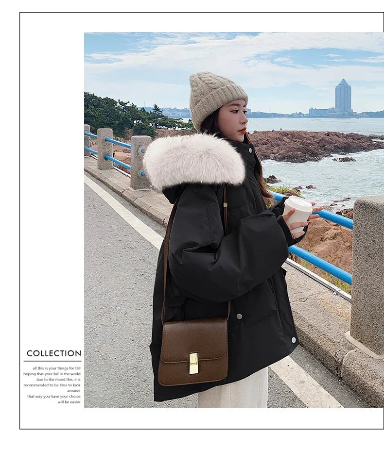 Winter Down Jacket Women Parkas Mid-length Big Fur Collar Hooded Women's Jacket Warmth Jacket Ladies Outwear Jacket for Women