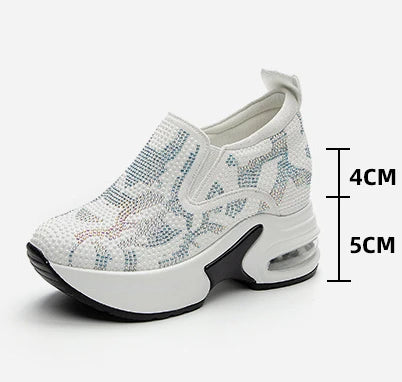 2023Women's Shoes  Autumn New Casual Small White Shoes Rhinestone Platform Sports Air Cushion Shoes Plus Size Zapatos De Mujer