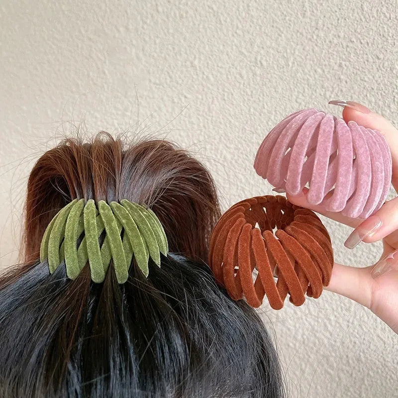 Women Bun Hair Claw Velvet Bird Nest Expanding Hair Accessories Horsetail Buckle Hair Clips Female Ponytail New Headwear Hairpin