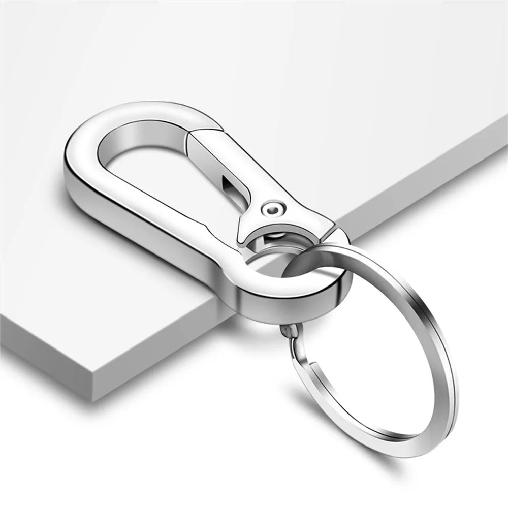 Men's Business Keychain Hook Stainless Steel Buckle Outdoor Carabiner Climbing Tool Double Ring Fishing Key Ring Car Accessories