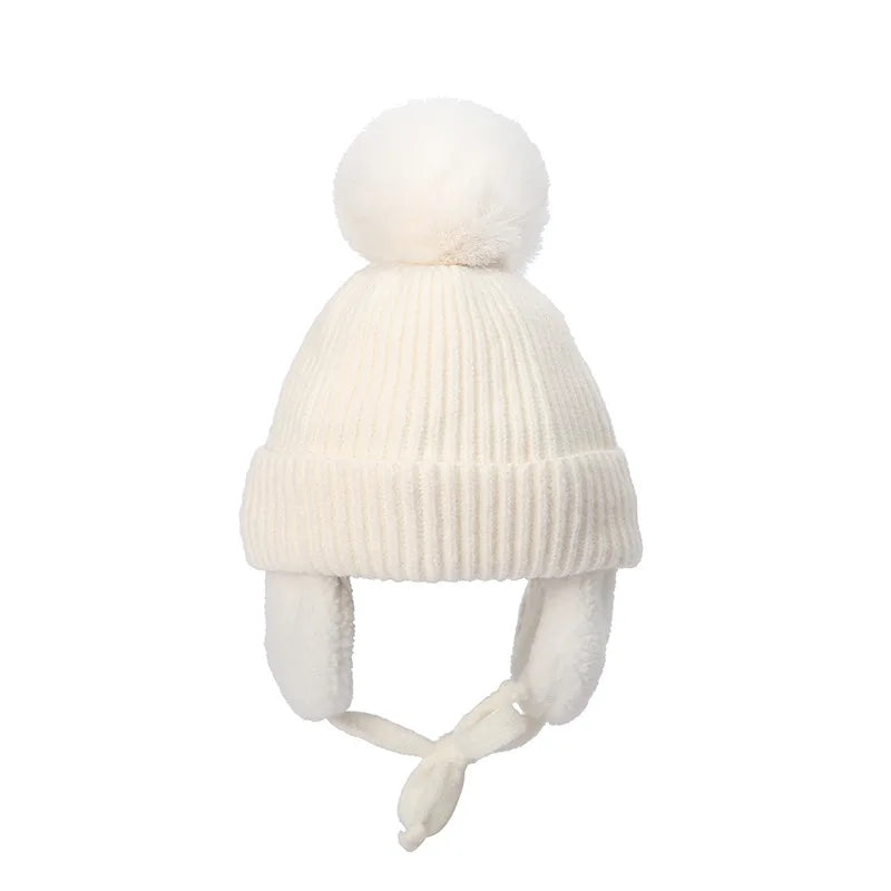 Winter Baby Knitted Hat Skiing Infant Bonnet Plush Lining Kids Beanie Protect Ears Children Cap for Boys Girls Accessories 2-6Y