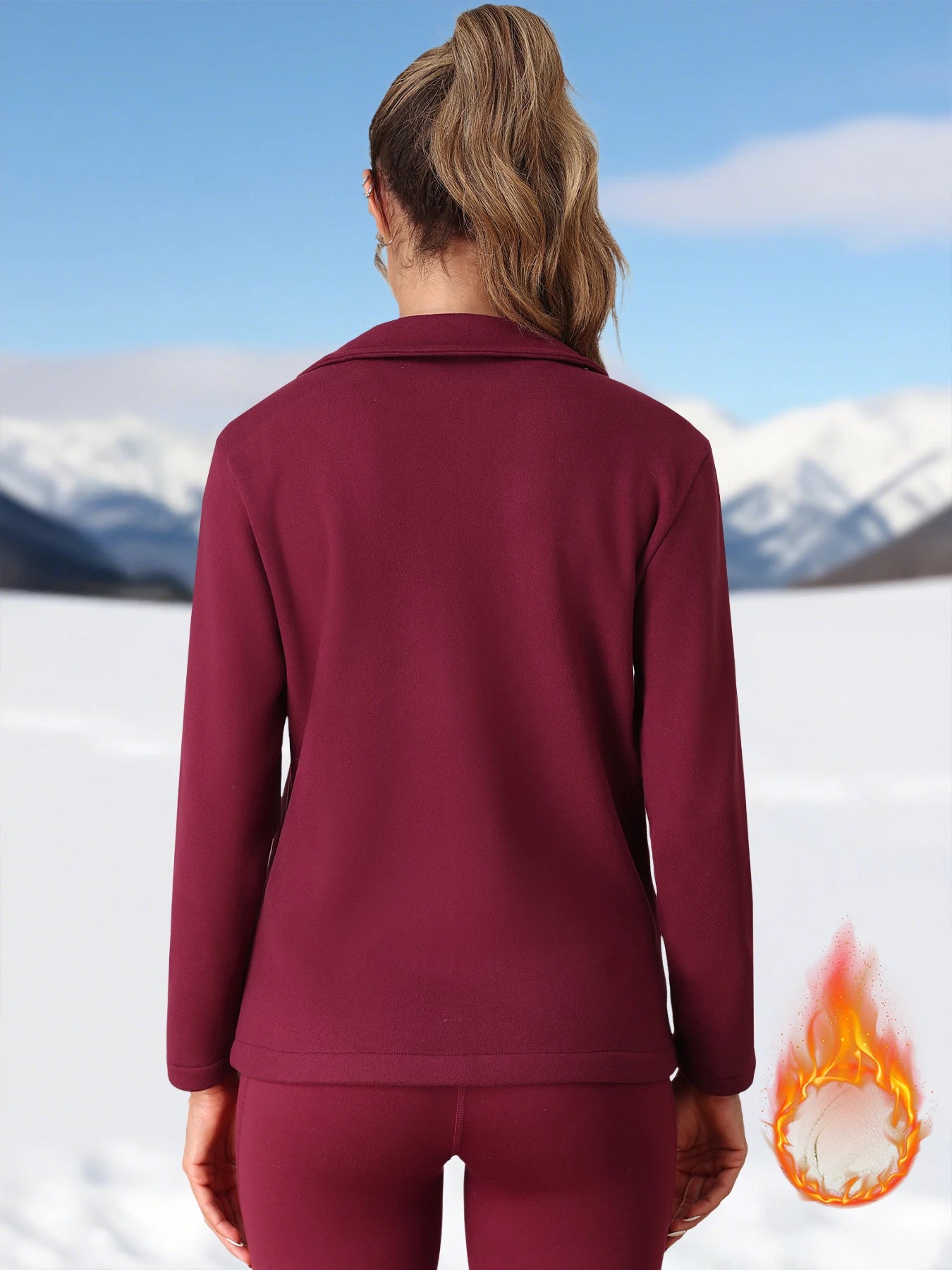 Fleece Jacket for Women Full Zip Solid Color Pullover with Two Utility Pockets Autumn Winter Warm Thick Coat Slim Soft Jacket