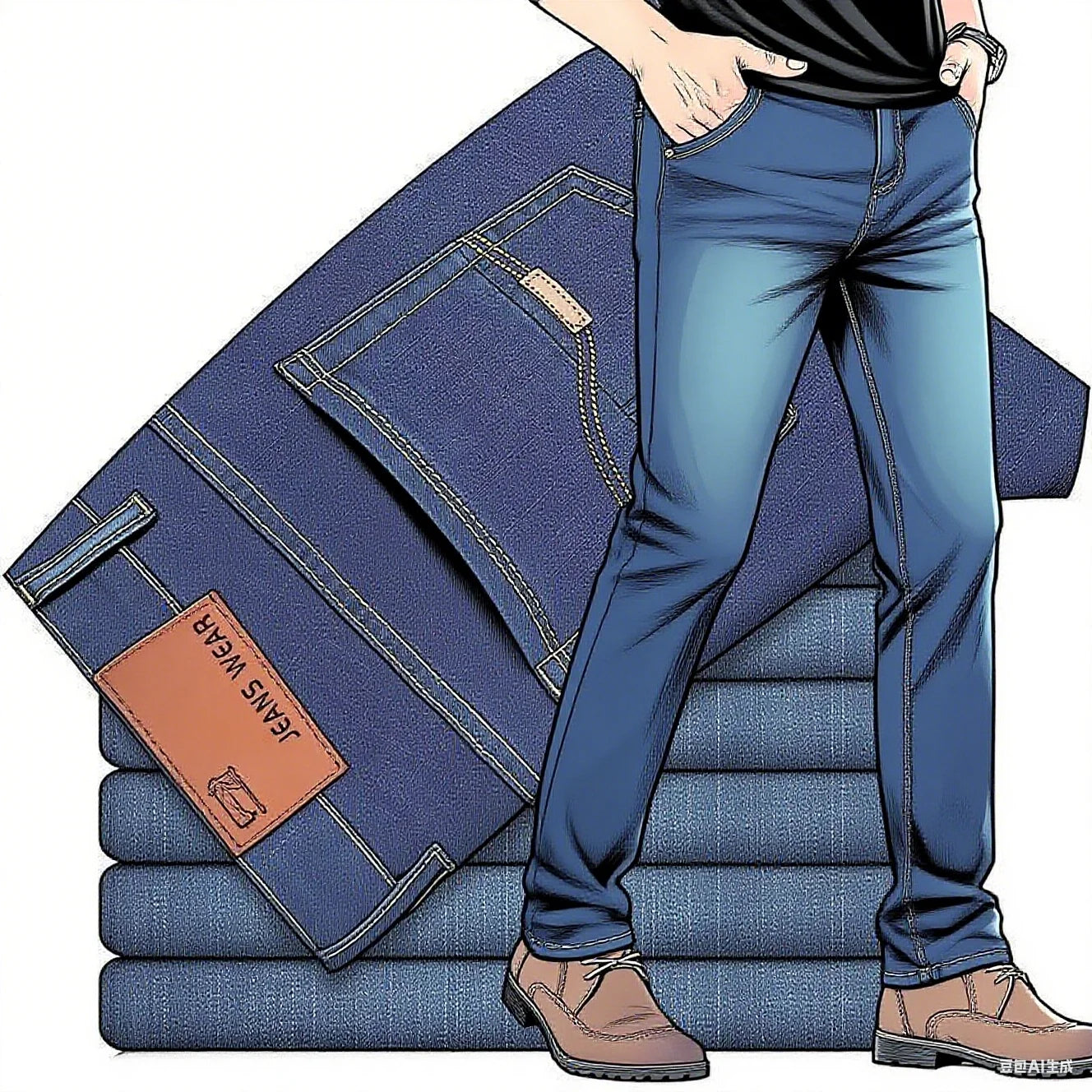 2025 men's fashion business jeans classic style casual elastic slim fit jeans men's denim pants black blue