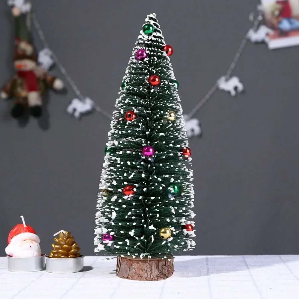 Christmas Tree Mini Tree with Wood Base Diy Crafts Home Table Top Decor Xmas Wooden Pendants for New Year Home Decoración