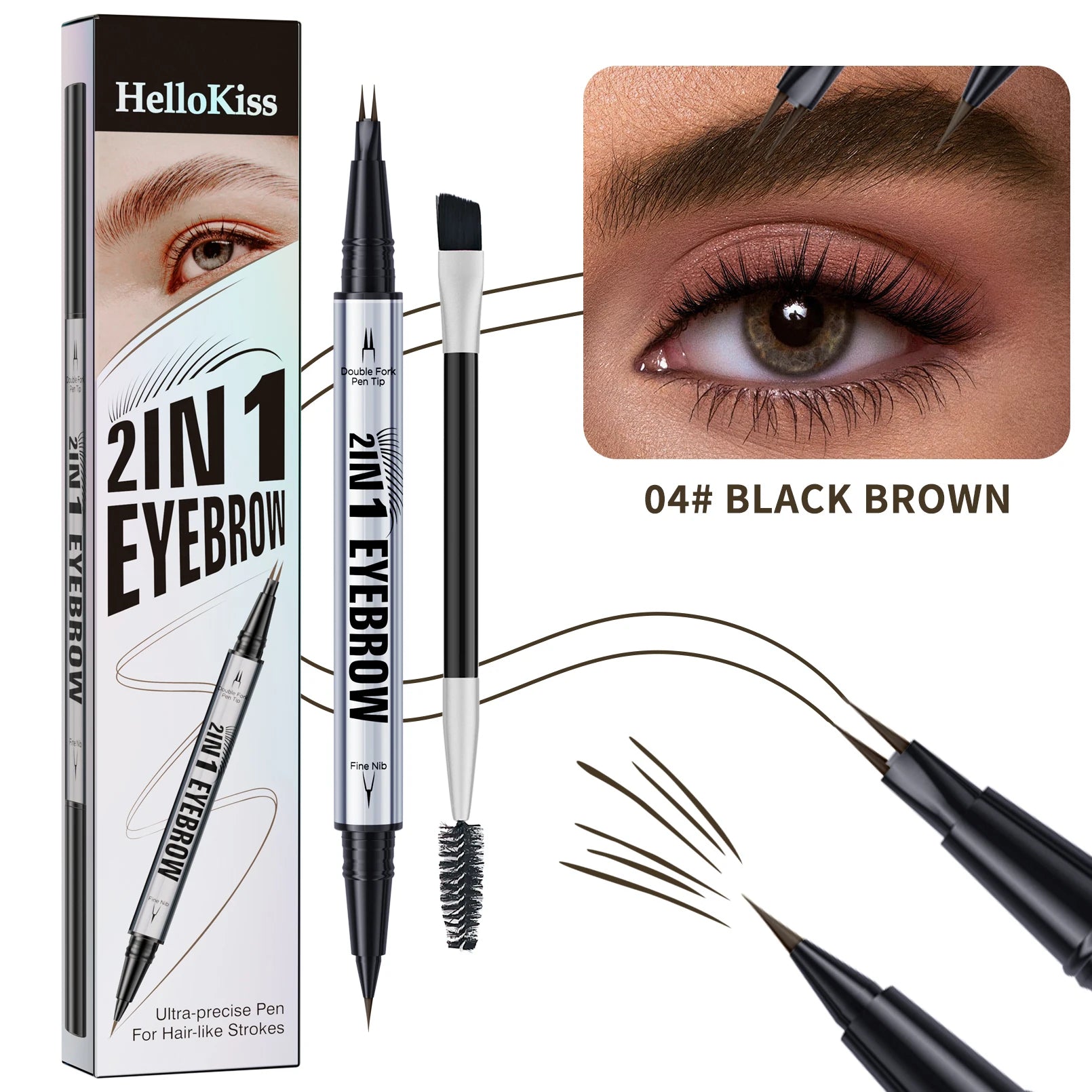 Two-pronged Eyebrow Pencil Waterproof Two-in-one Liquid Eyebrow Pencil Curved Eyebrow Pen With Fork And Precise Brush Tip Makeup
