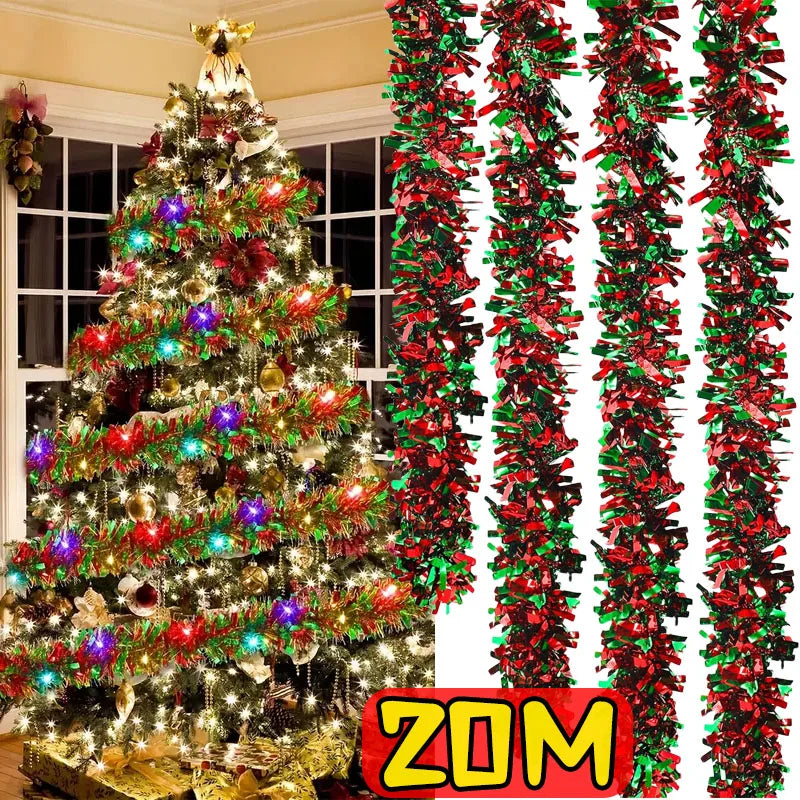 Christmas Tinsel Garlands Decoration Bar Tops Red Green Wreath Xmas Tree Ornaments Party Home Staircase Decor Pendant Prop