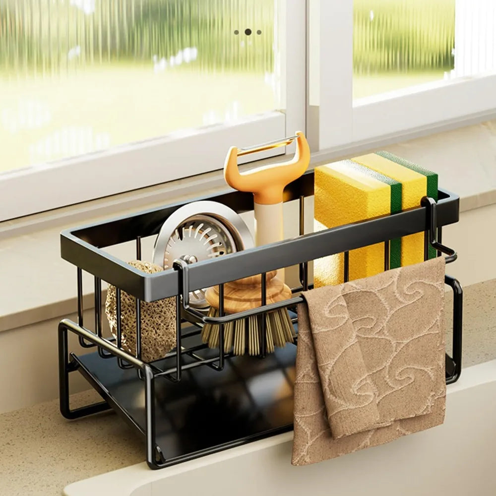 Kitchen Sink Basket Versatile Sink Shelf Kitchen Sink Storage with Draining Tray Washcloth Placement Rack Kitchen Tools
