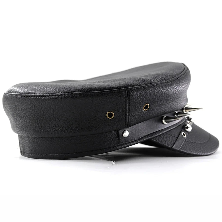 Women's Accessories  Black Pu Leather Flat Top Captain Military Caps Women's Trendy Beret