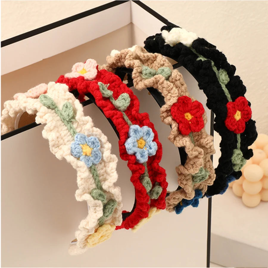 Fashion children's hair accessories winter hand-knitted wool headband lady cute girl heart flower wide headband hair accessories