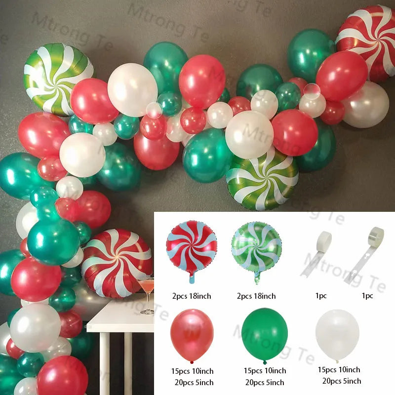 Christmas Decoration 2023 Balloon Red Green Arch Garland Kits Candy Balloons Santa Claus Merry Christmas Party New Year Decor