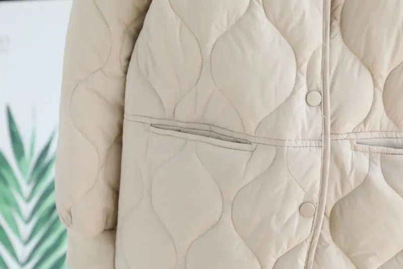 Autumn Winter Quilted Jacket Warm Women Parkas Lightweight Cotton-padded Jacket Long Sleeve Single-breasted Chic Coat Windproof