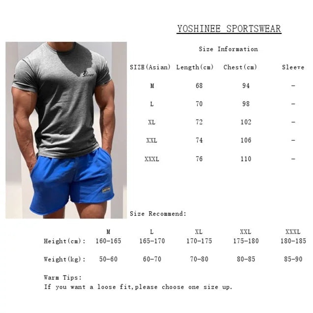 Men Tshirts Short Sleeve Slim Fit Stretch Cotton Muscle T-shirt for Men Bodybuilding Workout Casual GYM Fitness Tee