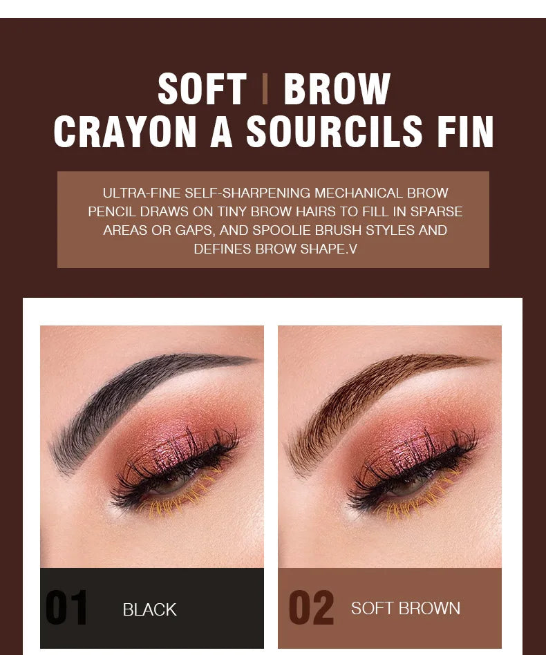 Langmanni Double headed Rotable Eyebrow Pen with a 1.5mm diameter Fine refill Waterproof Wild Eyebrow Pen and Eyebrow Brush